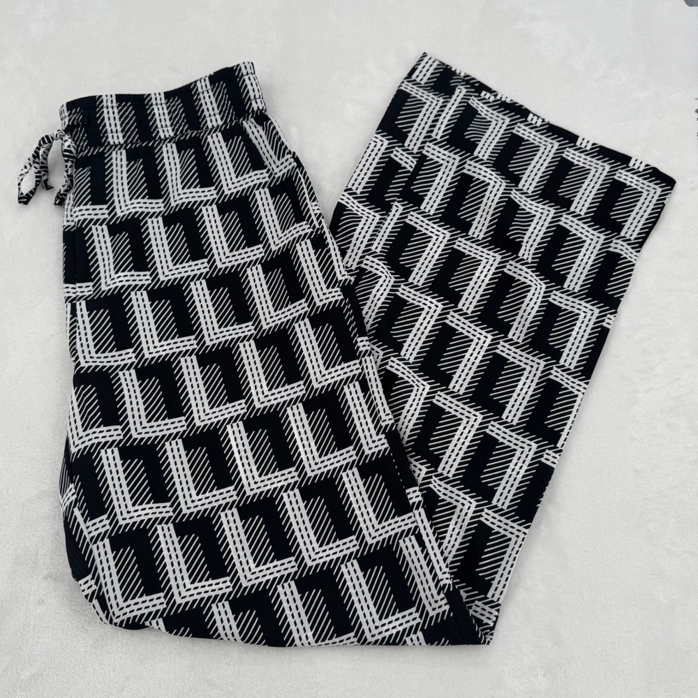 New Karl Lagerfeld Paris Womens Black White Geometric Wide Leg Pants Size Small - Picture 1 of 7